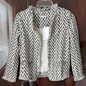 Mango 3/4 Sleeve Jacket Black White with Fringe